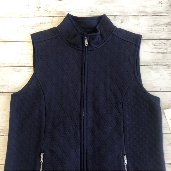 NEW! CROFT & BARROW Women’s Navy Mock Neck Sleeveless Full Zip Vest Sz L - Picture 5 of 13